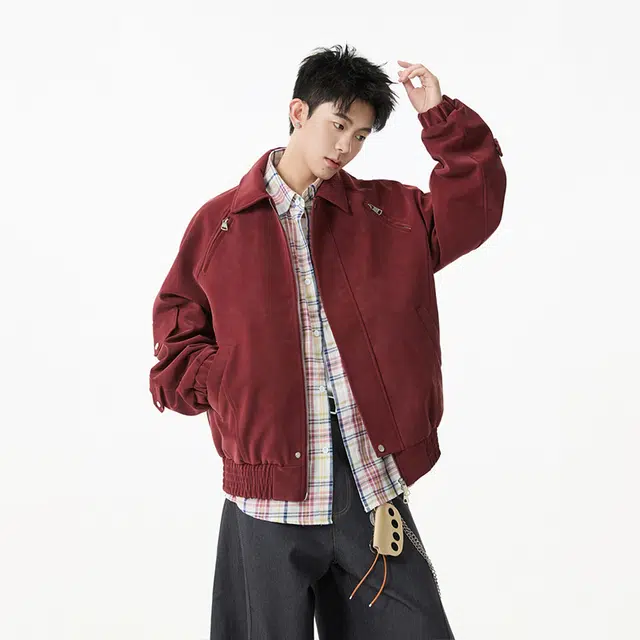 佐菲利 美式冰裂纹皮面工装美拉德宽松休闲外套潮流痞帅上衣夹克 男女同款