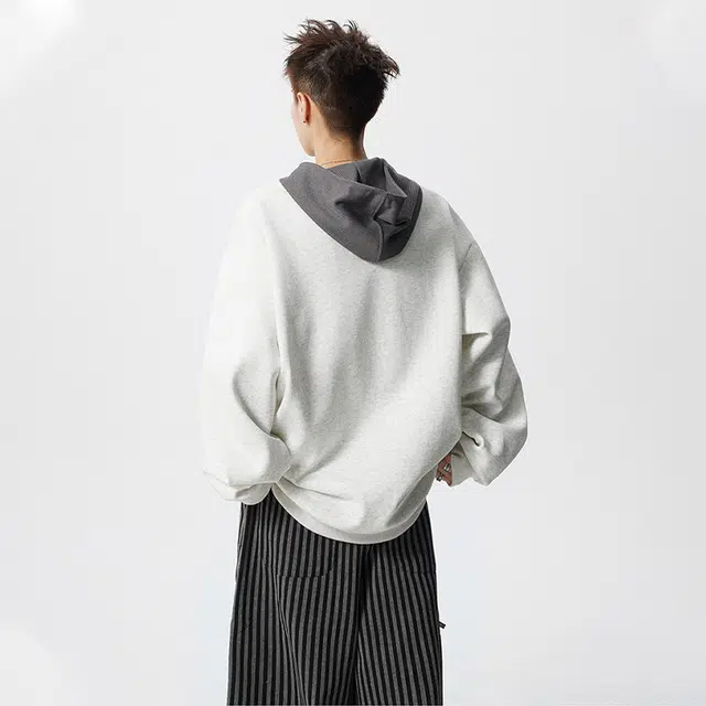 佐菲利 美式连帽撞色拼接慵懒风重磅宽松休闲百搭情侣帽衫卫衣 男女同款