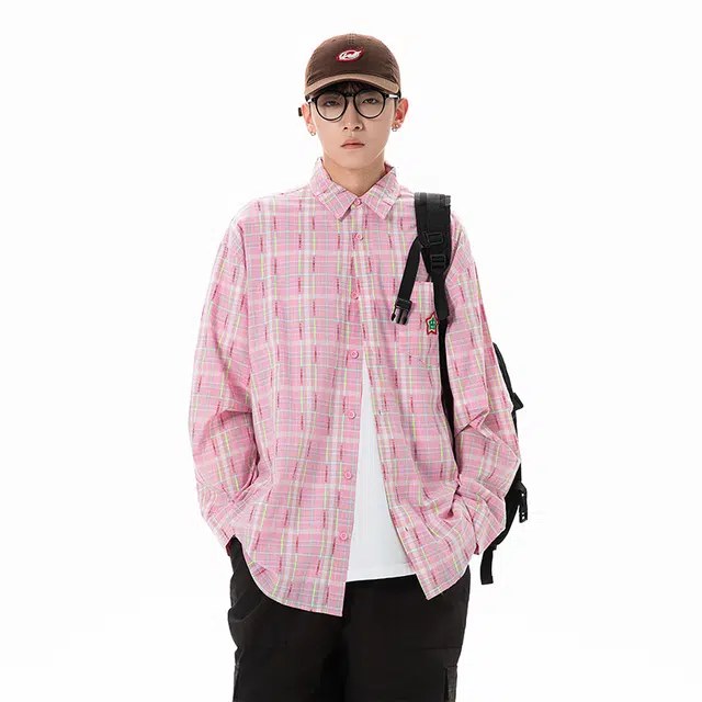 佐菲利 美式格子潮牌情侣装休闲长袖衬衣少年感百搭外套衬衫 男女同款
