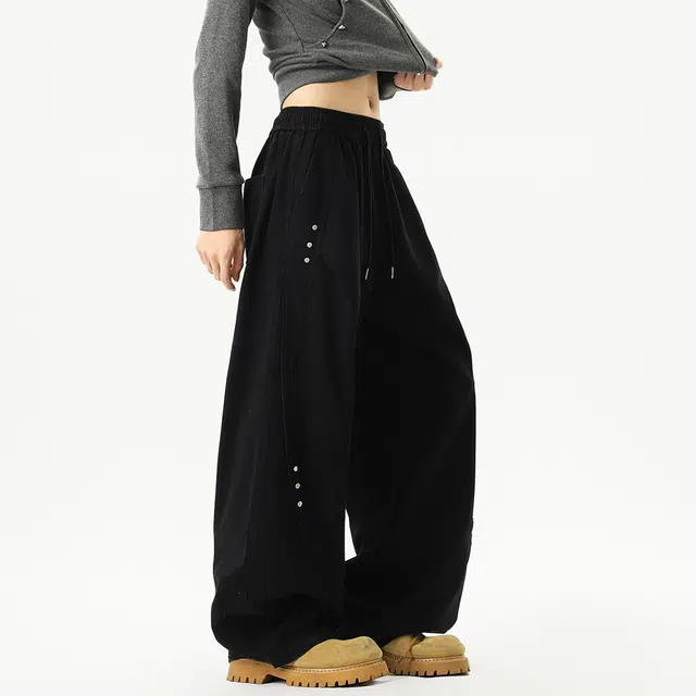 佐菲利 美式复古高街铆钉弯刀裤宽松直筒长裤百搭阔腿裤休闲裤 男女同款