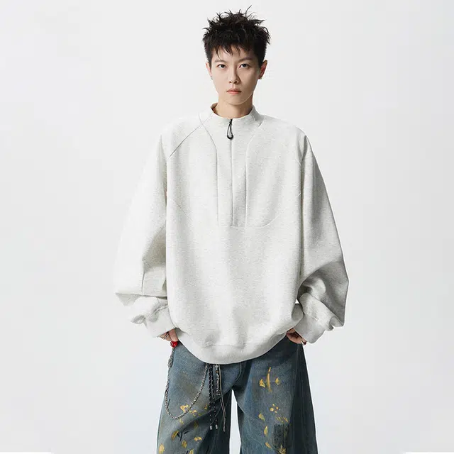 佐菲利 重磅金属拉链潮牌宽松拼接设计感长袖美式休闲圆领外套卫衣 男女同款
