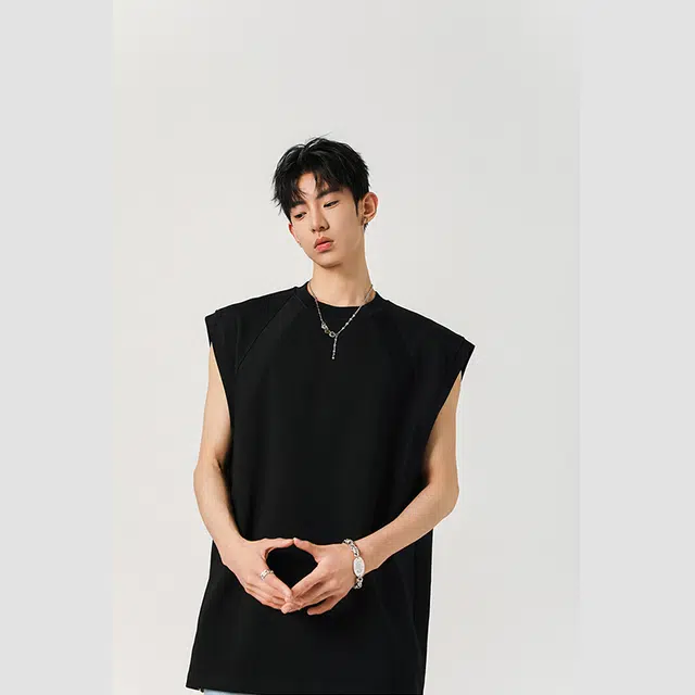 佐菲利 美式纯色舒适百搭潮流宽松无袖背心 男女同款