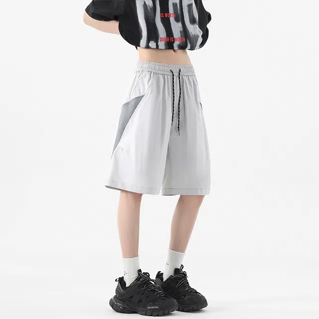 佐菲利 美式拼接结构设计感潮牌速干裤子宽松直筒休闲短裤 男女同款