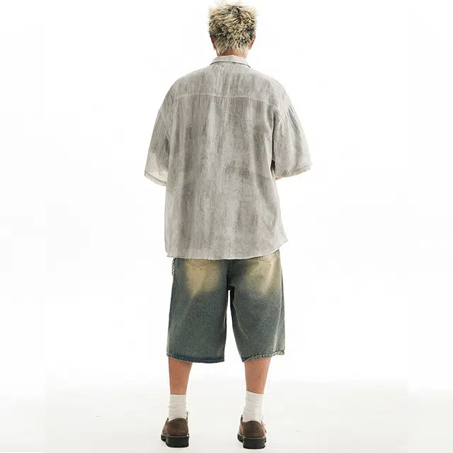 佐菲利 薄款防晒扎染速干宽松时尚短袖衬衫 男女同款