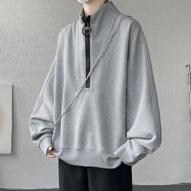 佐菲利 美式复古设计感垂感宽松立领外套情侣休闲上衣卫衣 男女同款