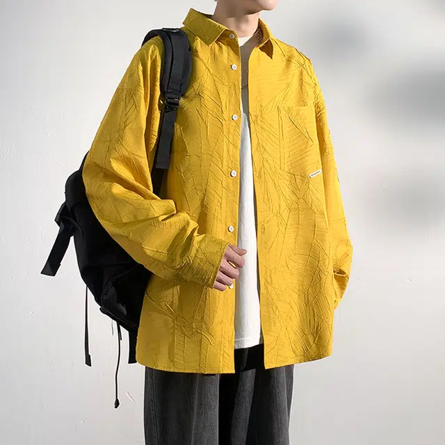 佐菲利 高级感痞帅爆裂纹长袖美式高街复古垫肩外套衬衣衬衫 男女同款