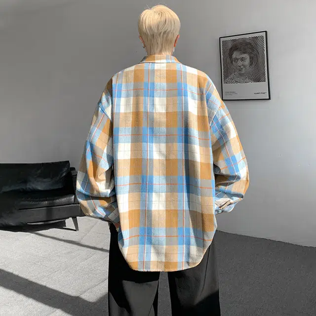 佐菲利 美式复古格子防晒街头风痞帅长袖衬衣小众设计感情侣外套衬衫 男女同款