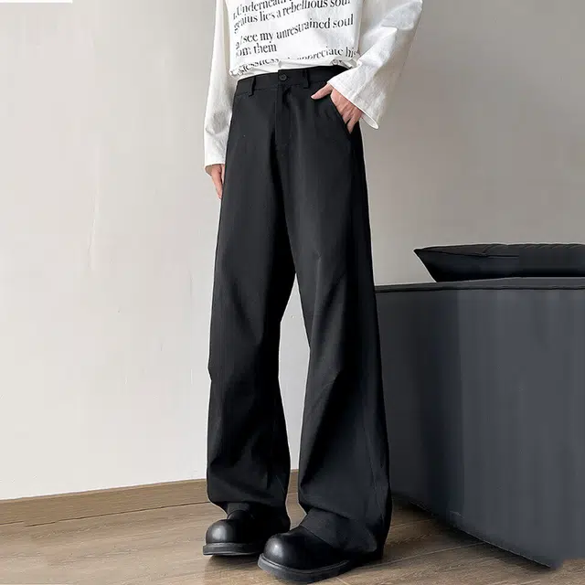 佐菲利 美式高街分割线拼接褶皱西裤宽松垂感纯色直筒休闲西装裤 男款