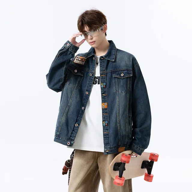 佐菲利 美式复古街头宽松设计感潮流牛仔外套 男女同款