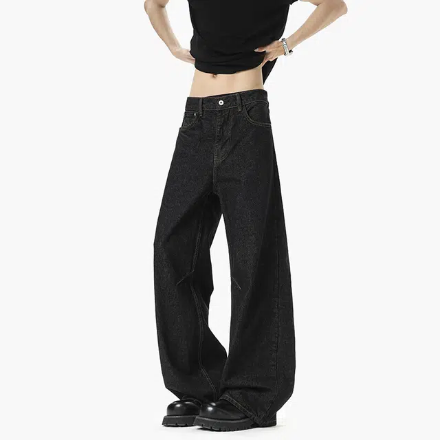 佐菲利 美式高街时尚舒适水洗弯刀潮牌百搭牛仔裤 男女同款