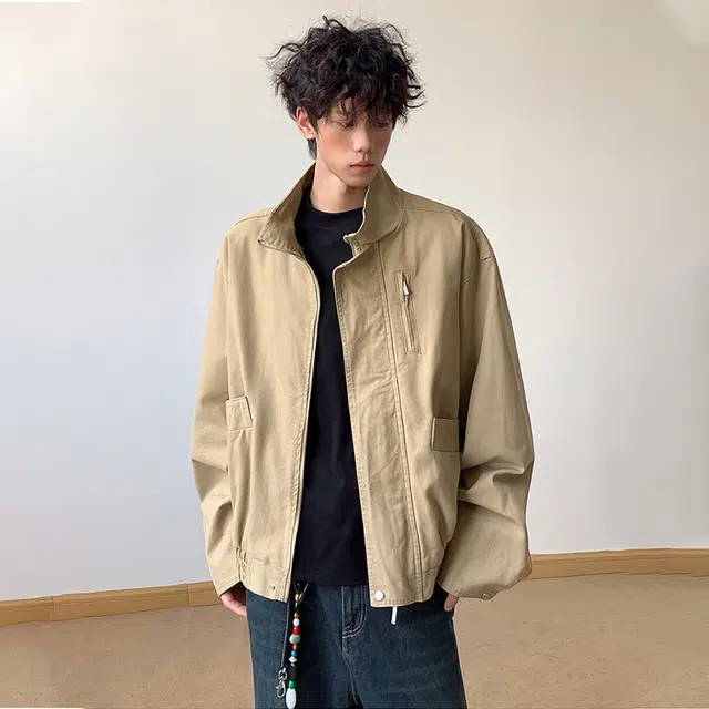 佐菲利 美式复古立领飞行员宽松巴恩风工装上衣长袖夹克外套 男女同款