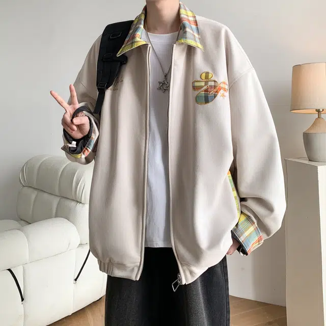 佐菲利 美式复古外套宽松设计感痞帅翻领装潮牌时尚上衣夹克 男女同款