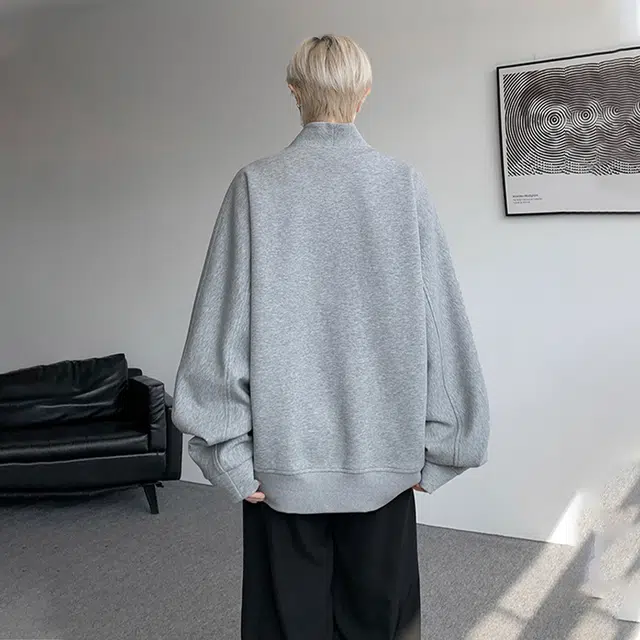 佐菲利 美式复古设计感垂感宽松立领外套情侣休闲上衣卫衣 男女同款