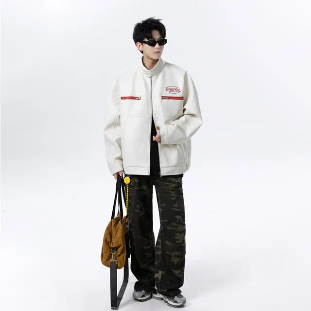 佐菲利 美式复古机车服皮衣外套飞行员立领休闲棒球服夹克 男女同款