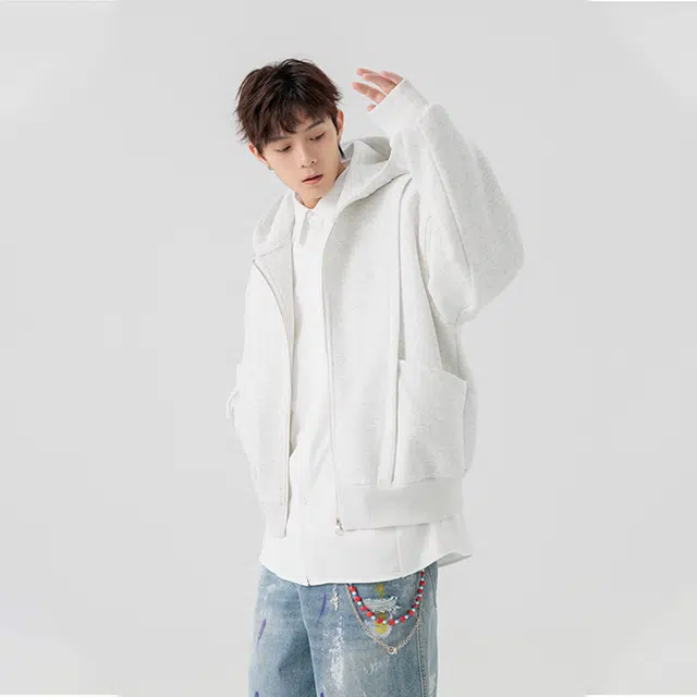 佐菲利 美式解构重磅连帽外套高级感宽松百搭休闲拉链开衫卫衣 男女同款