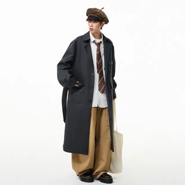 佐菲利 美式老钱风穿搭毛呢过膝英伦风痞帅高级感呢子外套大衣 男女同款