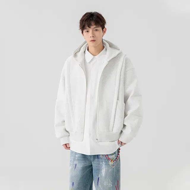 佐菲利 美式解构重磅连帽外套高级感宽松百搭休闲拉链开衫卫衣 男女同款