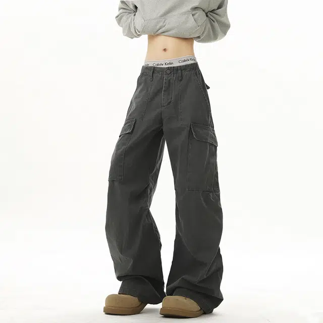 佐菲利 美式多口袋弯刀潮牌宽松复古直筒百搭阔腿休闲长裤子工装裤 男女同款