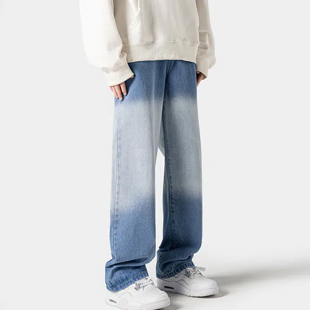 佐菲利 美式渐变皮带款潮流炸街痞帅裤子潮牌宽松直筒休闲微喇裤牛仔裤 男女同款