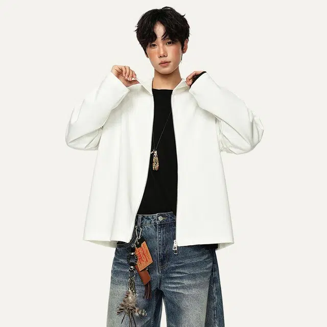 佐菲利 美式复古翻领开衫简约高级感情侣外套潮牌百搭休闲上衣夹克 男女同款