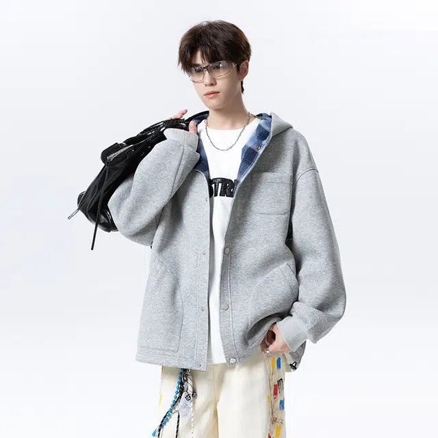 佐菲利 复古格子拼接开衫外套美式重磅连帽衫高级感夹克卫衣 男女同款