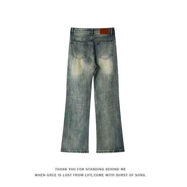 佐菲利 美式高街水洗做旧痞帅闪电纹设计直筒微喇潮流百搭牛仔裤 男女同款