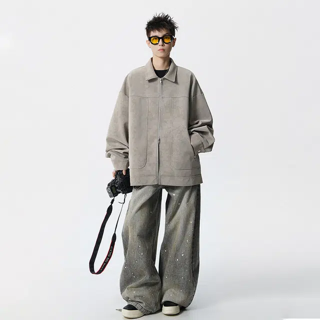 佐菲利 美式复古拼接运动卫衣外套潮牌青少年宽松休闲立领夹克 男女同款