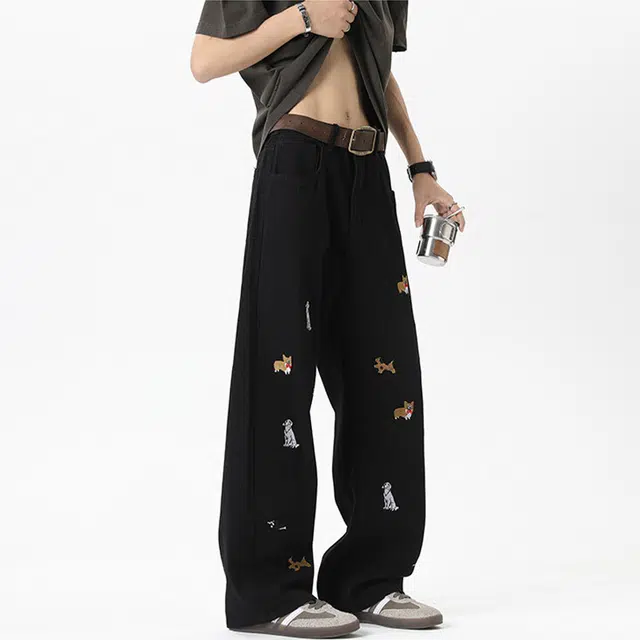 虫小绿 美式复古潮牌舒适百搭高级感长裤牛仔裤 男女同款