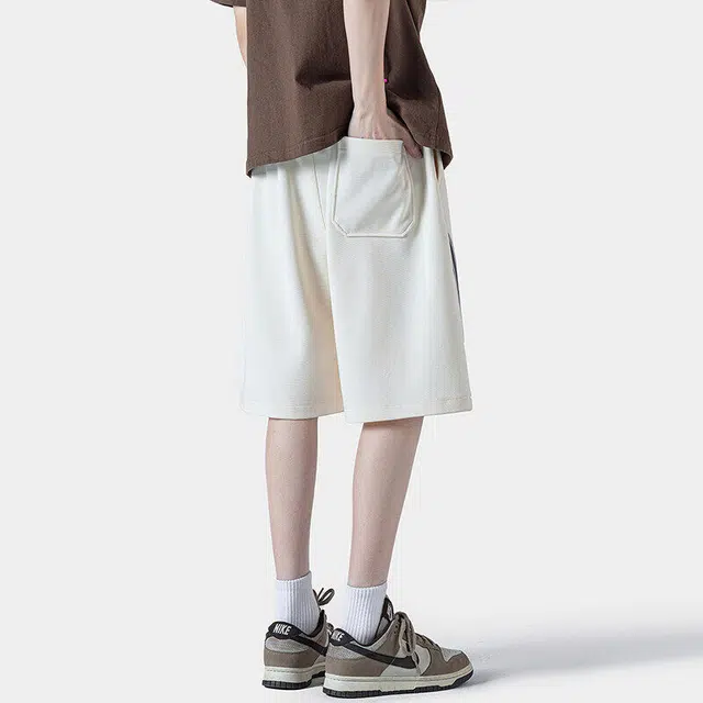 佐菲利 美式条纹拼接夏季外穿中裤痞帅运动宽松透气五分裤休闲短裤 男款