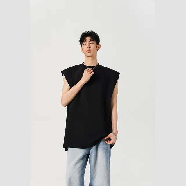 佐菲利 美式纯色舒适百搭潮流宽松无袖背心 男女同款