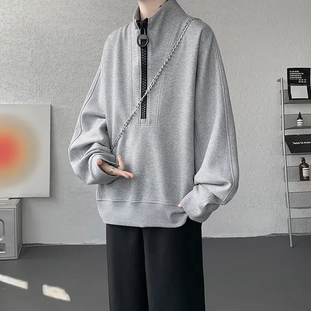 佐菲利 美式复古设计感垂感宽松立领外套情侣休闲上衣卫衣 男女同款