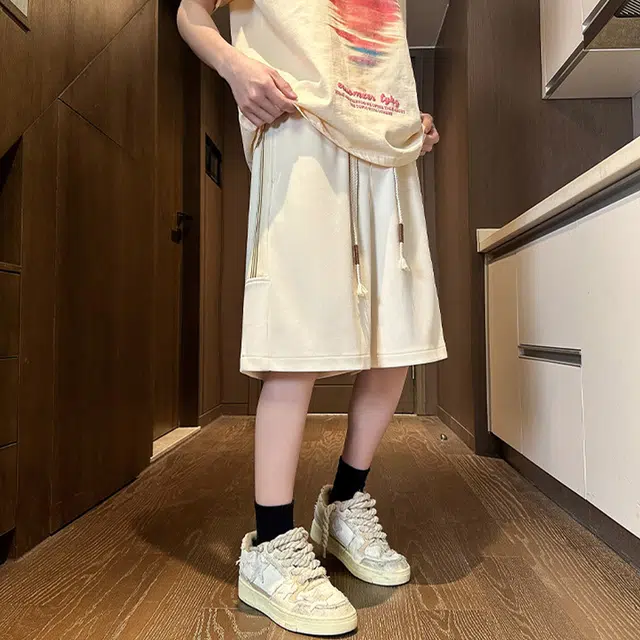 佐菲利 美式织带拼接重磅宽松痞帅五分裤潮牌冰丝凉感户外运动裤子休闲短裤 男款