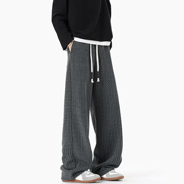 佐菲利 菱形格纹重磅阔腿卫裤美式潮牌宽松垂感直筒运动长裤休闲裤 男女同款