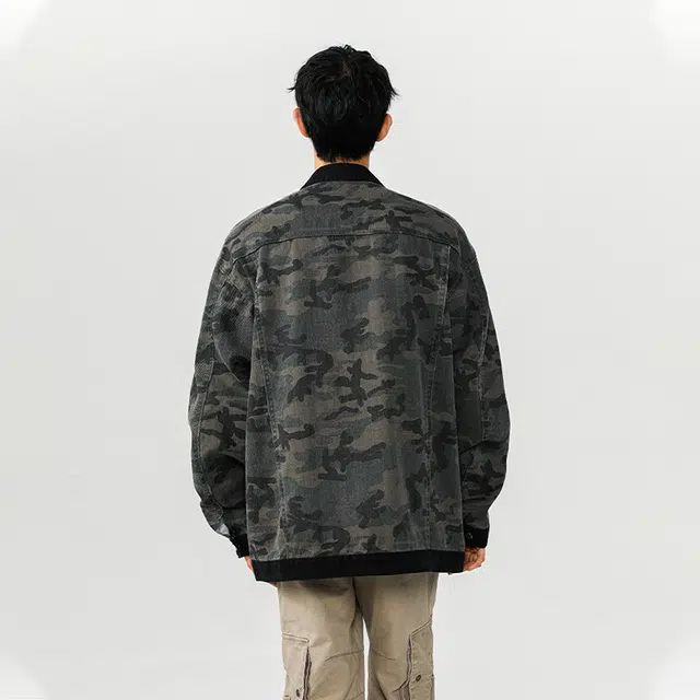 佐菲利 迷彩潮牌美式复古拼色工装夹克春秋季休闲上衣服牛仔外套 男女同款