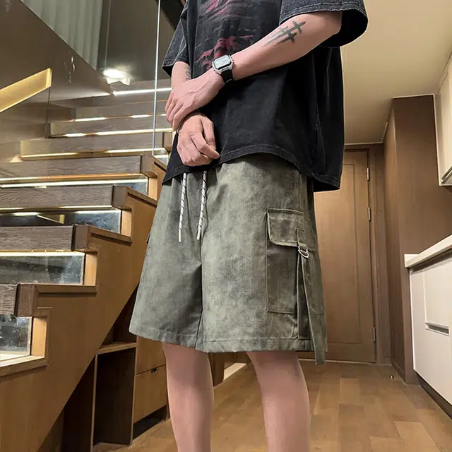 佐菲利 扎染迷彩大口袋款夏季薄款美式潮牌休闲中裤宽松五分裤工装短裤 男款