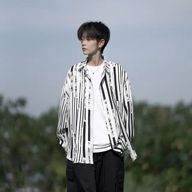 佐菲利 条纹长袖透气痞帅衬衣宽松大码高级感垂感外套衬衫 男女同款