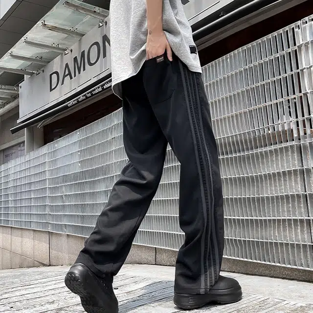 佐菲利 条纹裤子美式潮流复古直筒军绿色工装裤垂感宽松运动长裤子休闲裤 男款