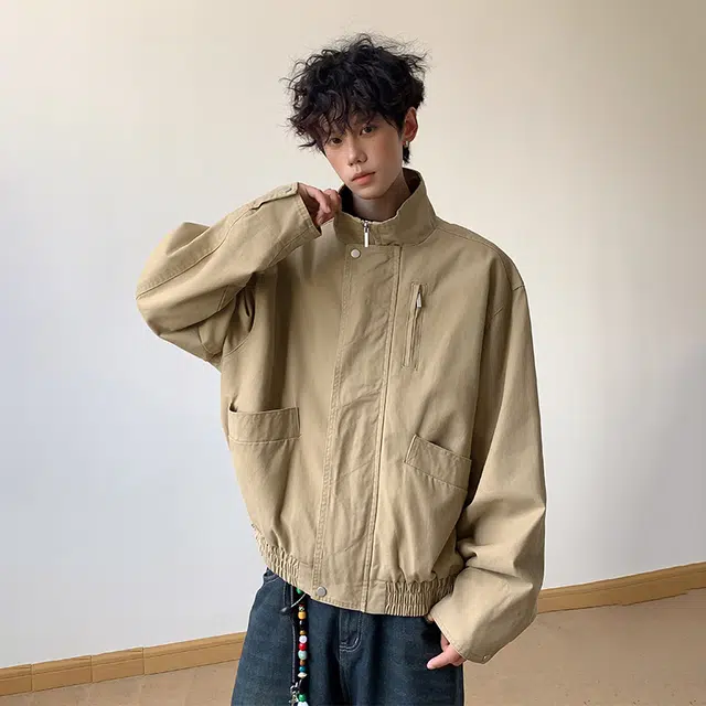 佐菲利 美式复古立领飞行员宽松巴恩风工装上衣长袖夹克外套 男女同款