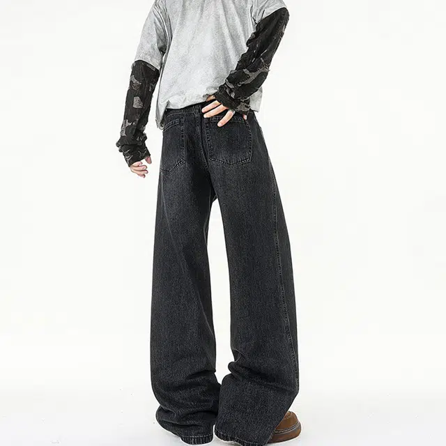 佐菲利 美式高街复古水洗潮牌宽松直筒百搭阔腿休闲长裤牛仔裤 男女同款