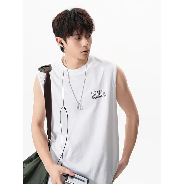 佐菲利 圆领美式潮牌印花宽松坎肩夏季无袖背心 男女同款