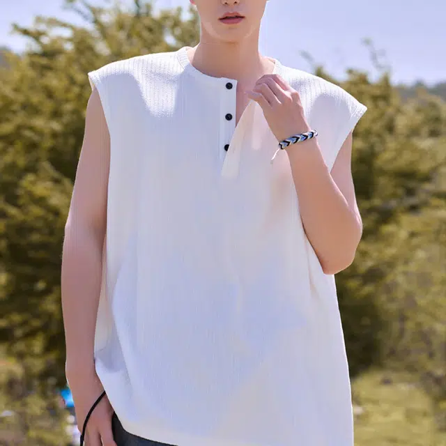 佐菲利 港风华夫格纯色凉感透气无袖时尚百搭简约户外运动风健身坎肩潮流背心 男女同款