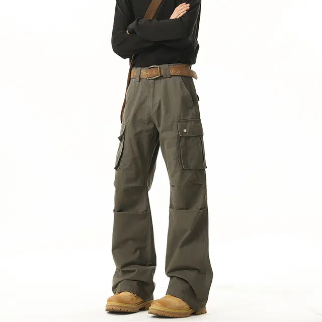 佐菲利 美式弯刀多口袋工装裤子情侣窄版修身阔腿长裤休闲裤 男女同款