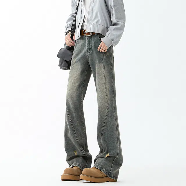 佐菲利 美式高街复古潮流破洞设计百搭高级感直筒牛仔裤 男女同款