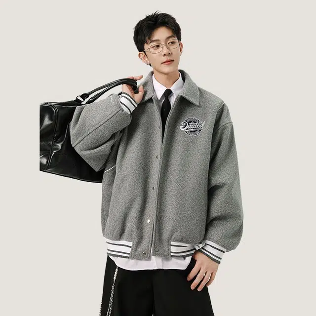 佐菲利  美式复古外套针织潮酷夹克肌理感休闲百搭学院风上衣潮棒球服 男女同款