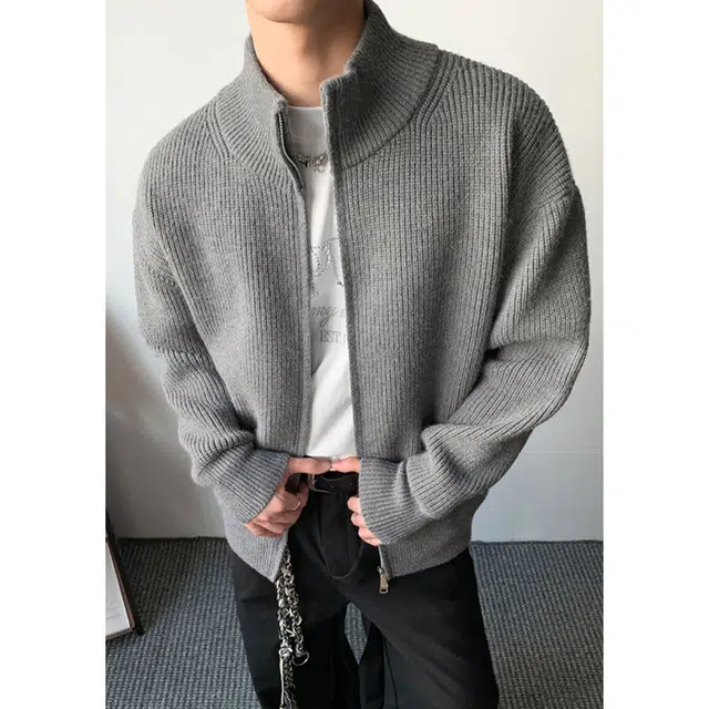 佐菲利 美式双拉链设计感立领男秋季松弛感慵懒风宽松情侣外套毛衣 男女同款