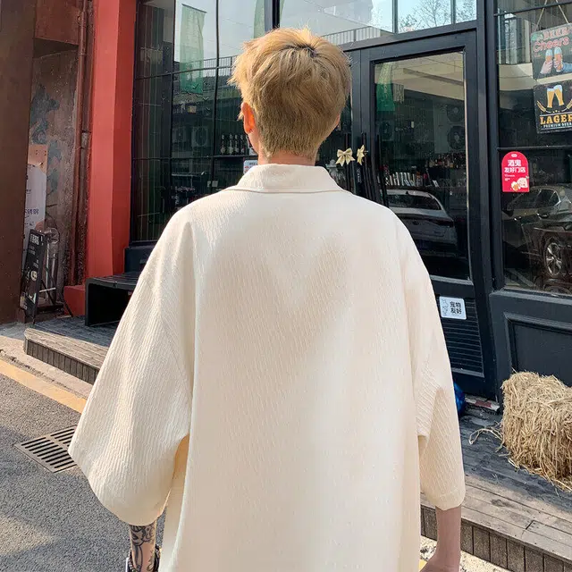 佐菲利 肌理感印花潮牌美式衬衣宽松透气五分袖外套夏季短袖衬衫 男女同款