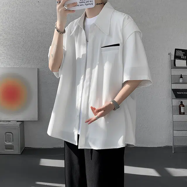 佐菲利 高级感美式痞帅休闲潮流小众解构穿搭衬衣短袖衬衫 男款