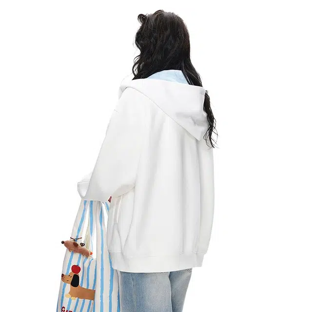 佐菲利 美式重磅撞色拉链连帽宽松潮牌设计感慵懒痞帅情侣开衫外套卫衣 男女同款