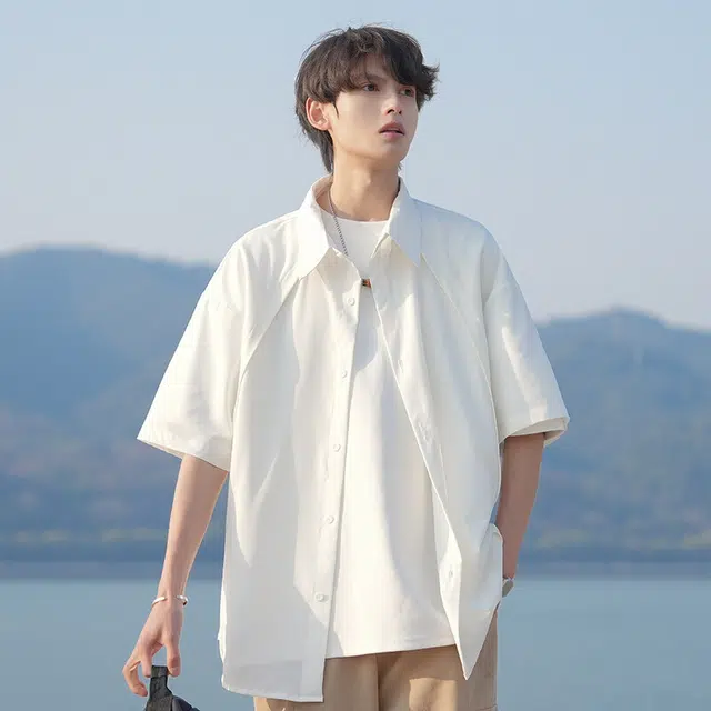 佐菲利 痞帅潮牌纯色搭配帅气高级感短袖衬衫 男女同款