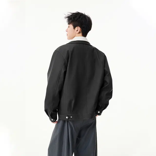 佐菲利 老钱风假两件拼接美式复古水洗麂皮正肩外套高智感穿搭夹克 男女同款